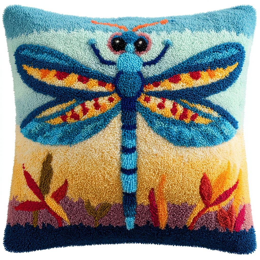 Taxpy Latch Hook Pillow Kits, Animal Dragonfly Pillowcase with Preprinted Throw Pillow Crochet Yarns Knitted Latch Hooking Cushion for Home Sofa 17x17inch