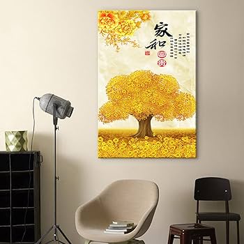 Amazon.co.jp: 黄金の幸運の木アートパネル 金のなる木壁掛け