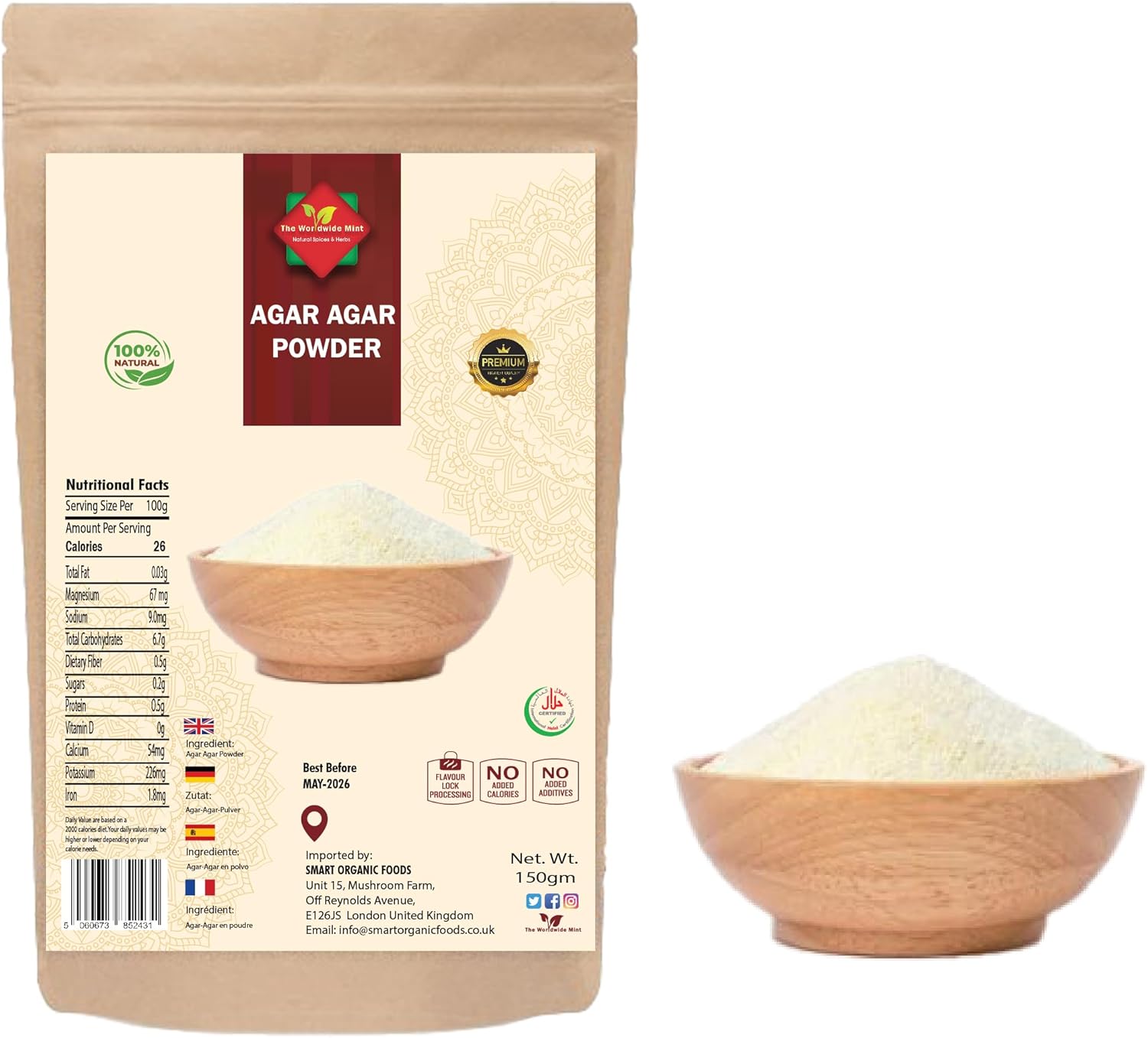 Agar Agar Powder (150g / 5.29oz) for Vegans, Baking, and Petri Dishes