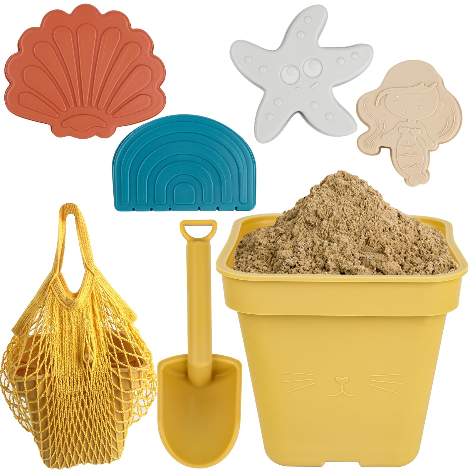 AEUZWR Juguetes de Playa de Silicona, Juguetes de Playa para Niños, Juegos Playa con Cubo de Arena, Bolsa de Playa y moldes de Arena, Juguete de Exterior Regalo para Niño Niña