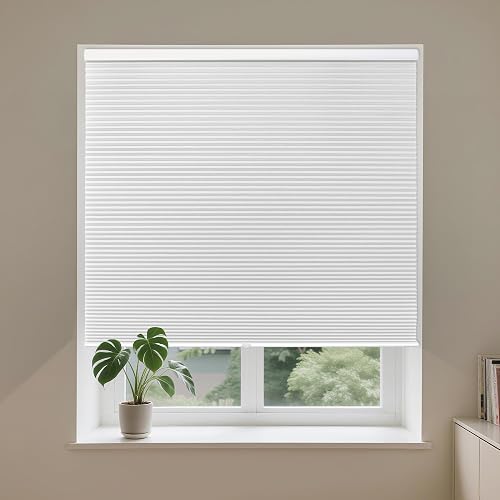 Allesin Cordless Blackout Cellular Shades, Honeycomb Blinds for Windows, Thermal Insulated & Noise Dampening, Room Darkening Window Coverings for Bedroom & Nursery, White, 35" W x 64" H