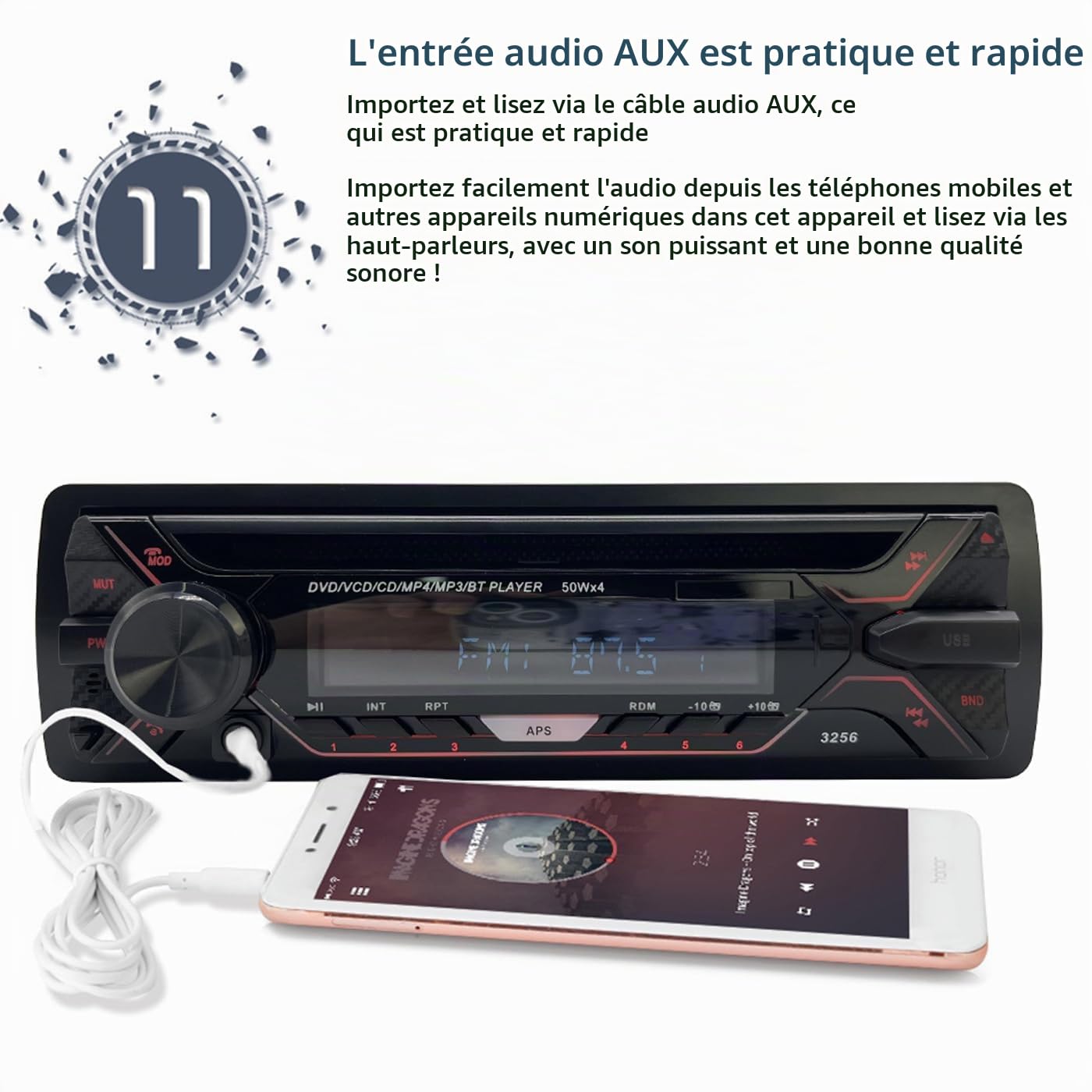 1 Din 12V Voiture Lecteur DVD CD Panneau Amovible avec BT véhicule MP3 stéréo 3252 Mains Libres Autoradio Radio Audio