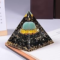 Vista 2 de Rockcloud Esfera de piedra de cristal de pirámide de orgón en base de loto generador de energía para meditación de equilibrio de chakras, aventurina