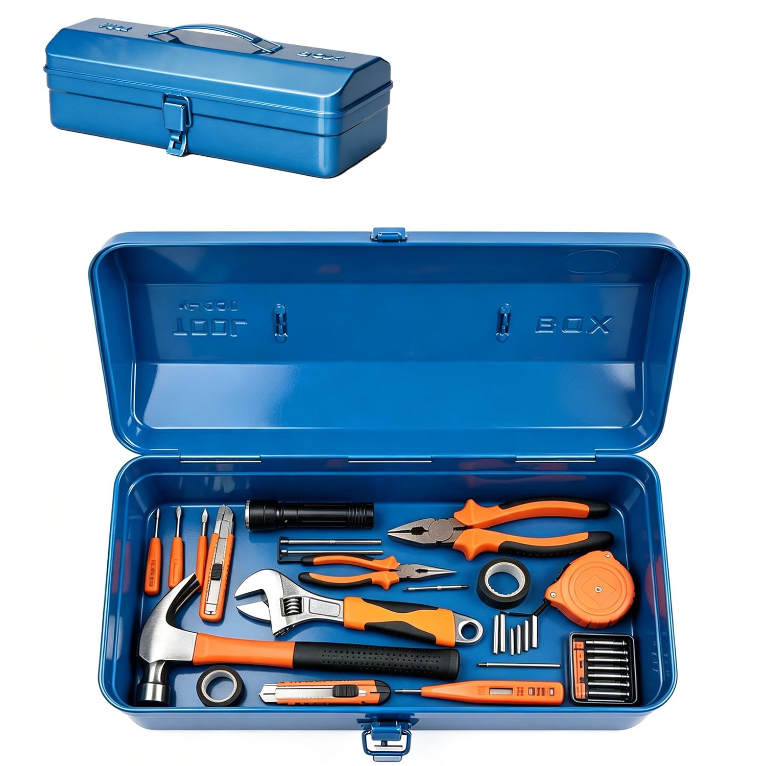 Caja de herramientas vacía de metal con asa y cierre, caja de herramientas grande, 36 x 15 x 11,5 cm, resistente, duradera, caja de herramientas de metal para guardar herramientas, accesorios