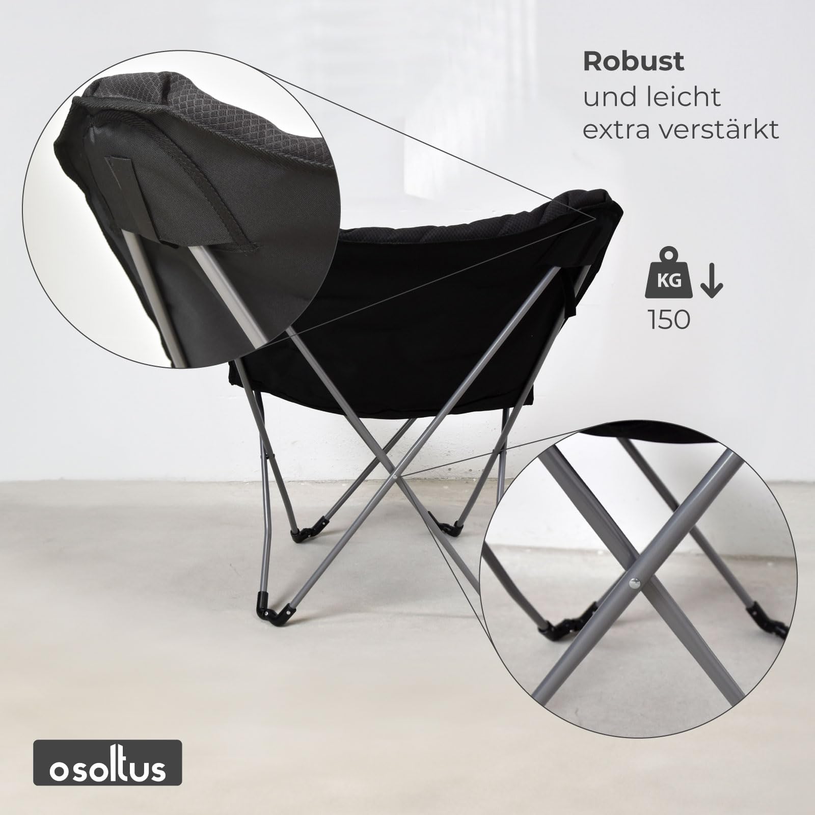 osoltus Faltsessel Butterfly Outdoor Campingsessel Soft Touch 3D f. Balkon Womo Stahl gepolstert Polyester anthrazit