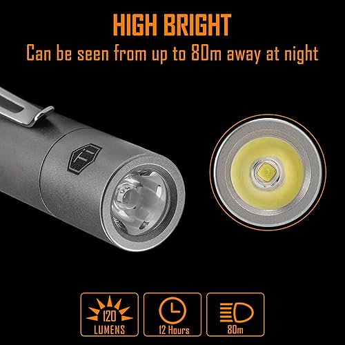 Vista 5 de KeyUnity KF04 Mini LED Flashlight with Pocket Clip - Super Bright Handheld Size Titanium EDC Keychain Penlight for Outdoor Camping, Hiking, Climbing
