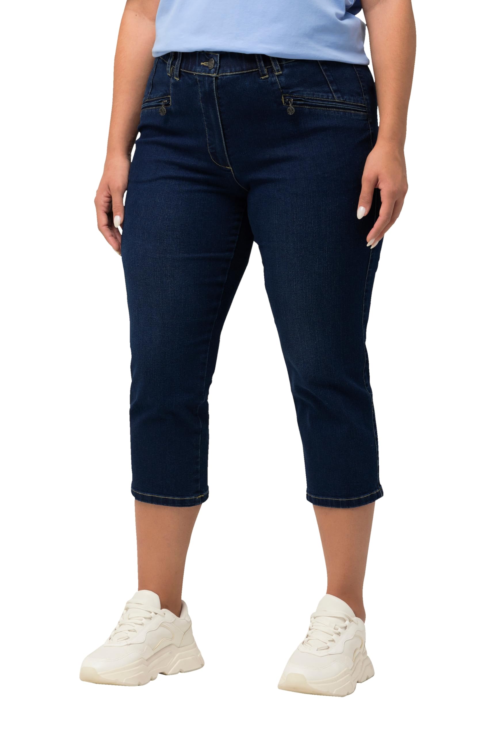 Ulla Popken Damen große Größen Übergrößen Plus Size Hose Mony, wadenlang, Zipptaschen, Stretch 803014