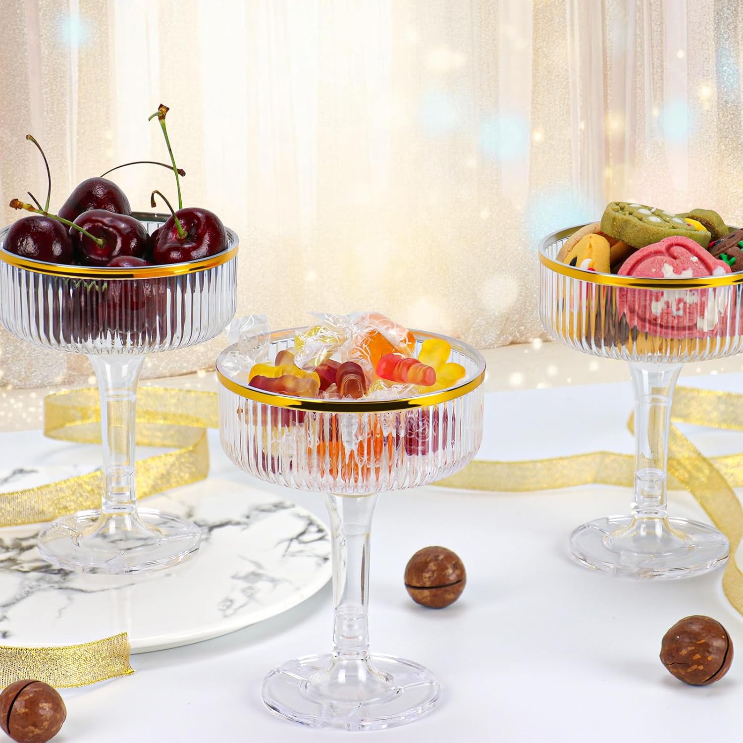 30 Pack Clear Champagne Tower Glasses 7 Oz Champagne Flutes Plastic Champagne Coupe Glasses With Gold Rim Disposable Martini Glass Stackable Stemmed Coupe Glass for Weddings Birthday Party(30, Clear) - Image 5