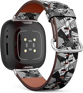 CJBROES Replacement Leather Watch Band, Compatible with Fitbit Versa 3 and Fitbit Sense of Wristband Bracelet Accessory - Modern Style glued