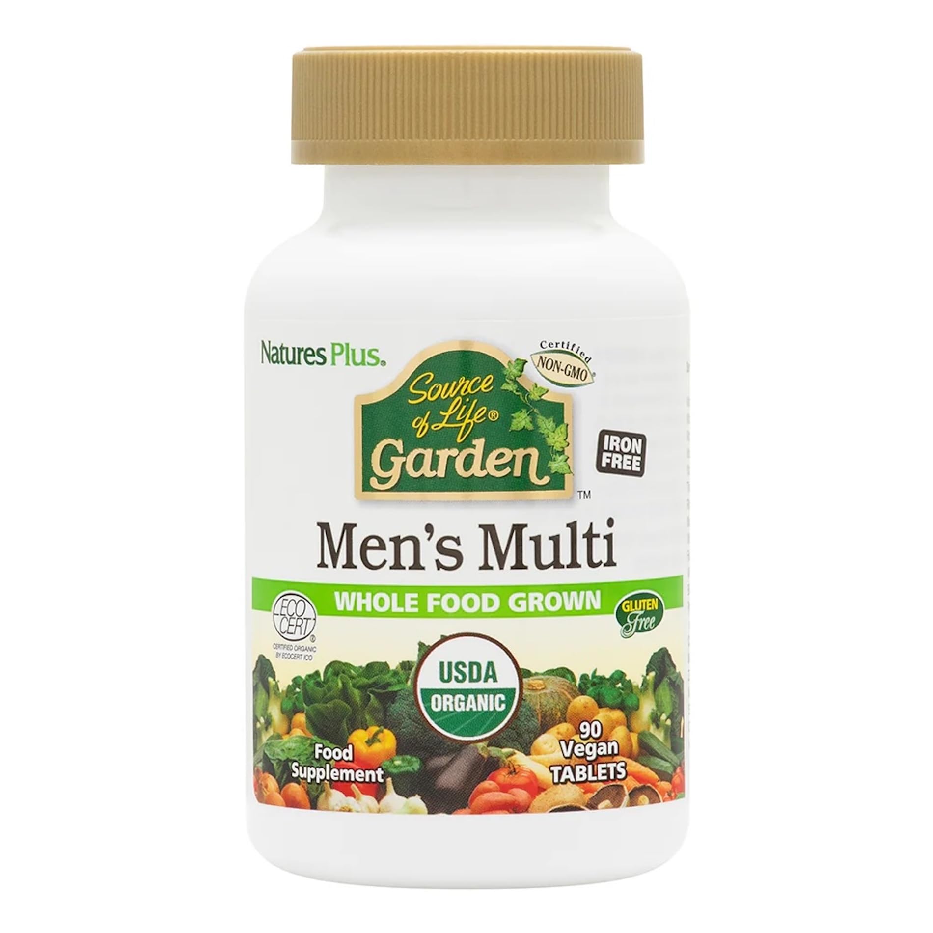 NaturesPlus Source of Life Garden Men Multi - Organic, Plant Based Multivitamin for Men - Energy, Immune Support with Zinc, Selenium, Turmeric - Vegan, Gluten Free - 90 Tablets