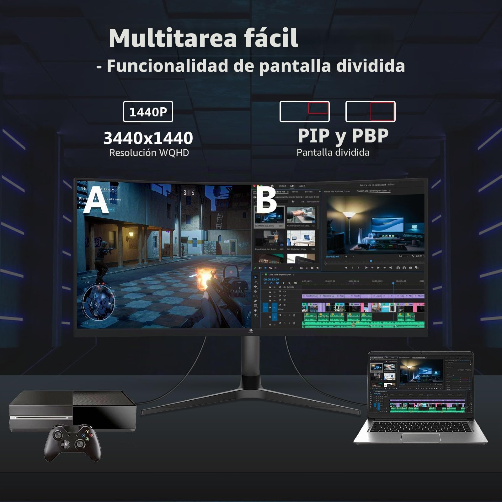 Z-Edge Monitor Gaming Curvo 34 Pulgadas, 165Hz, 3440x1440, 1ms MPRT, Altura & Inclinación Ajustables, Pantalla Ultra Ancho 21:9, FreeSync, 1500R VA, 2* HDMI2.0 &2* DP1.4, RGB, VESA 100 * 100mm