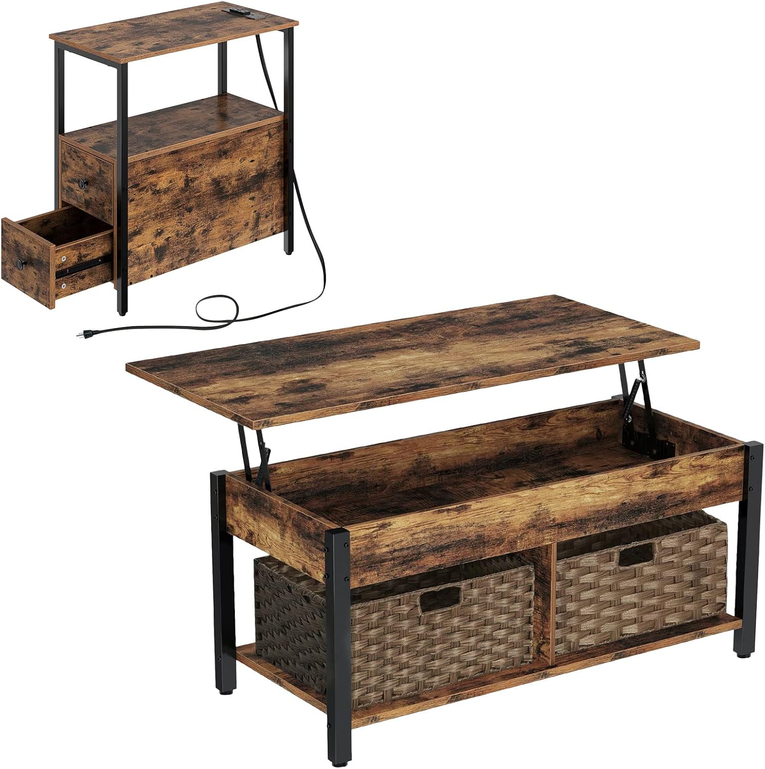 Rolanstar Lift Top Coffee Table with Storage and Rattan