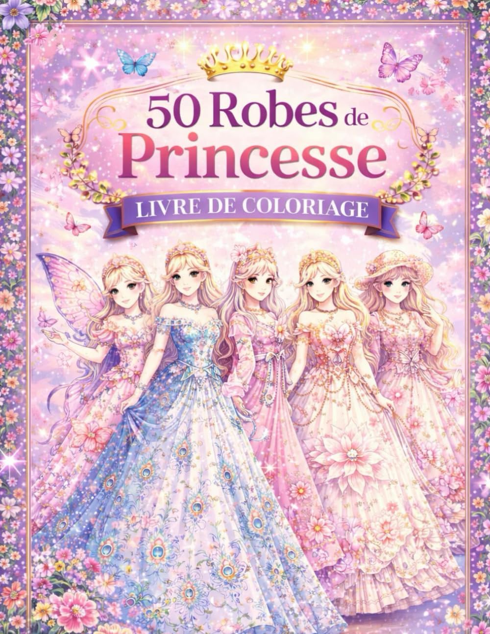 Cahier de Coloriage Robes de Princesse – 50 Magnifiques Dessins à Colorier pour Filles: Livre de coloriage féerique avec 50 robes royales élégantes – Idée cadeau parfaite pour enfants et adultes