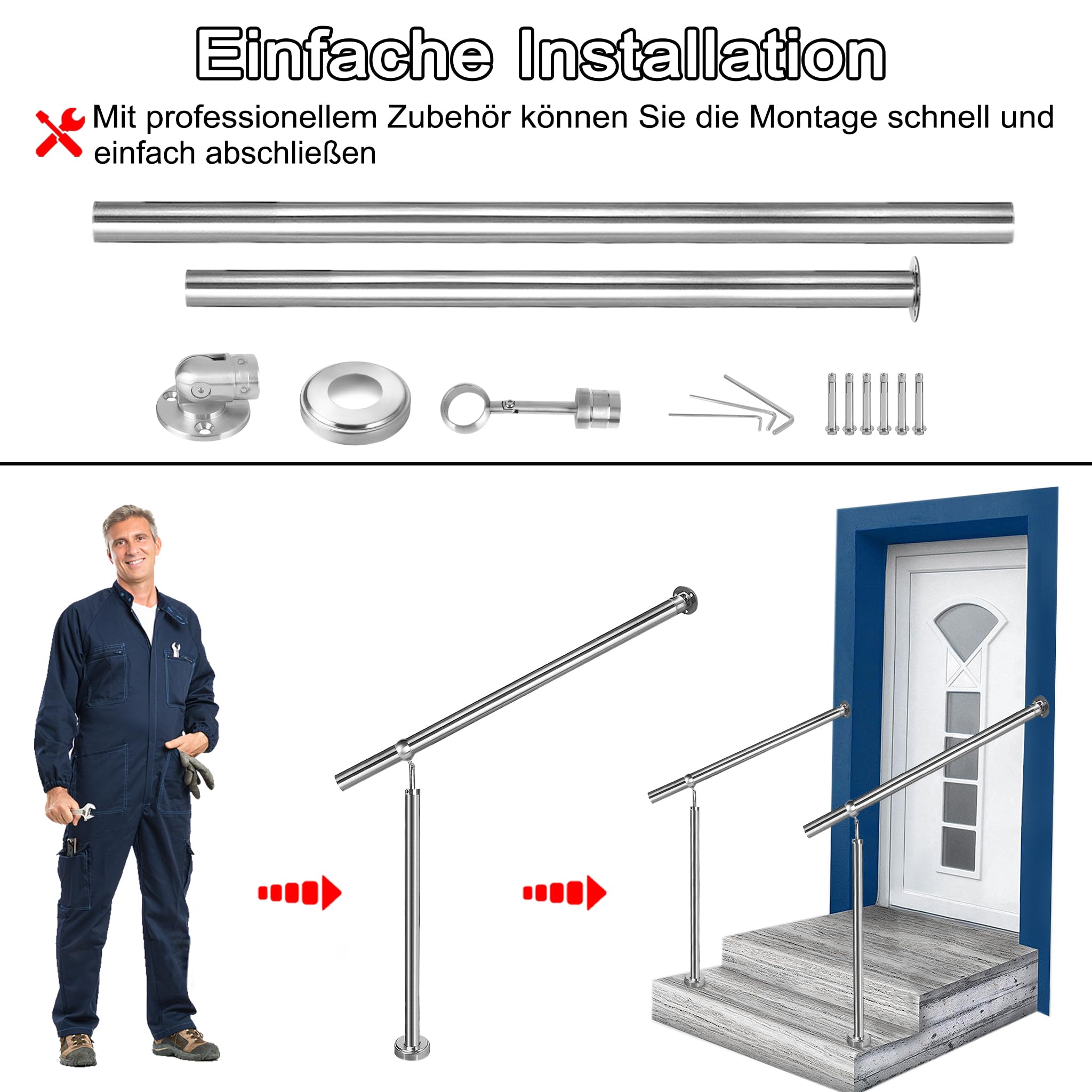 Edelstahl Geländer Handlauf 200cm Treppengeländer Eingangsgeländer