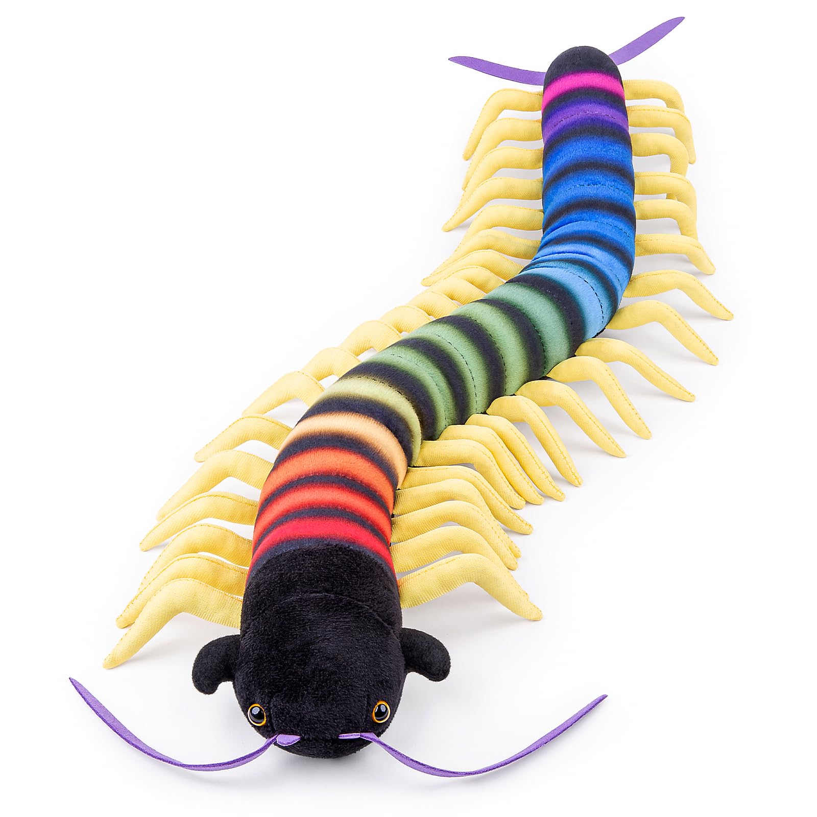 60cm Colorful Centipede Plush Toy Soft Giant Centipede Stuffed Animal Soft Pillow Cuddly Novelty Cushion Long Bug Insect Plushie for Kids Boys Girls Adults Birthday Gift Home Decor Black
