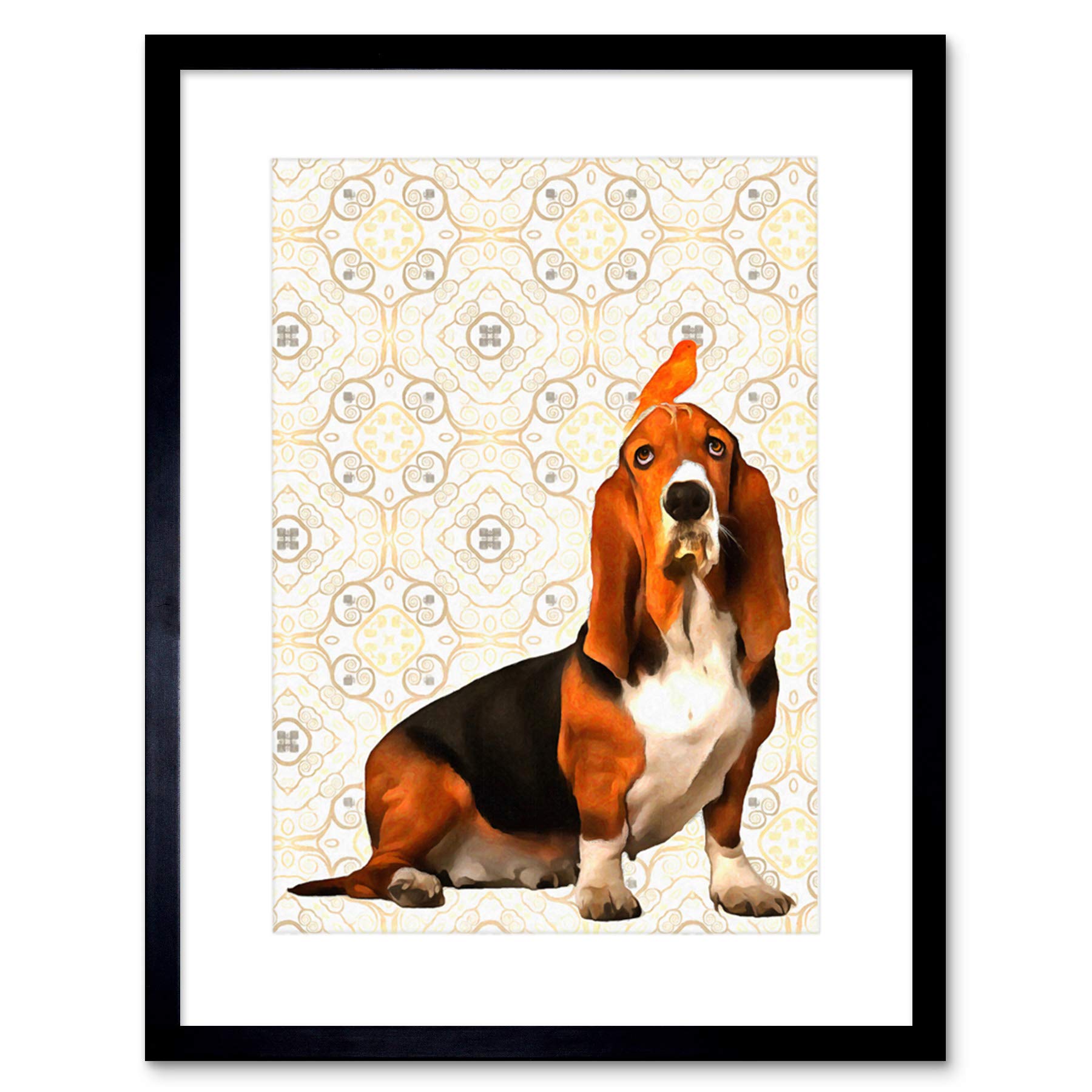 Wee Blue Coo Black Basset Budgie Hound Whimsical Wall Art Framed Wall Art Print
