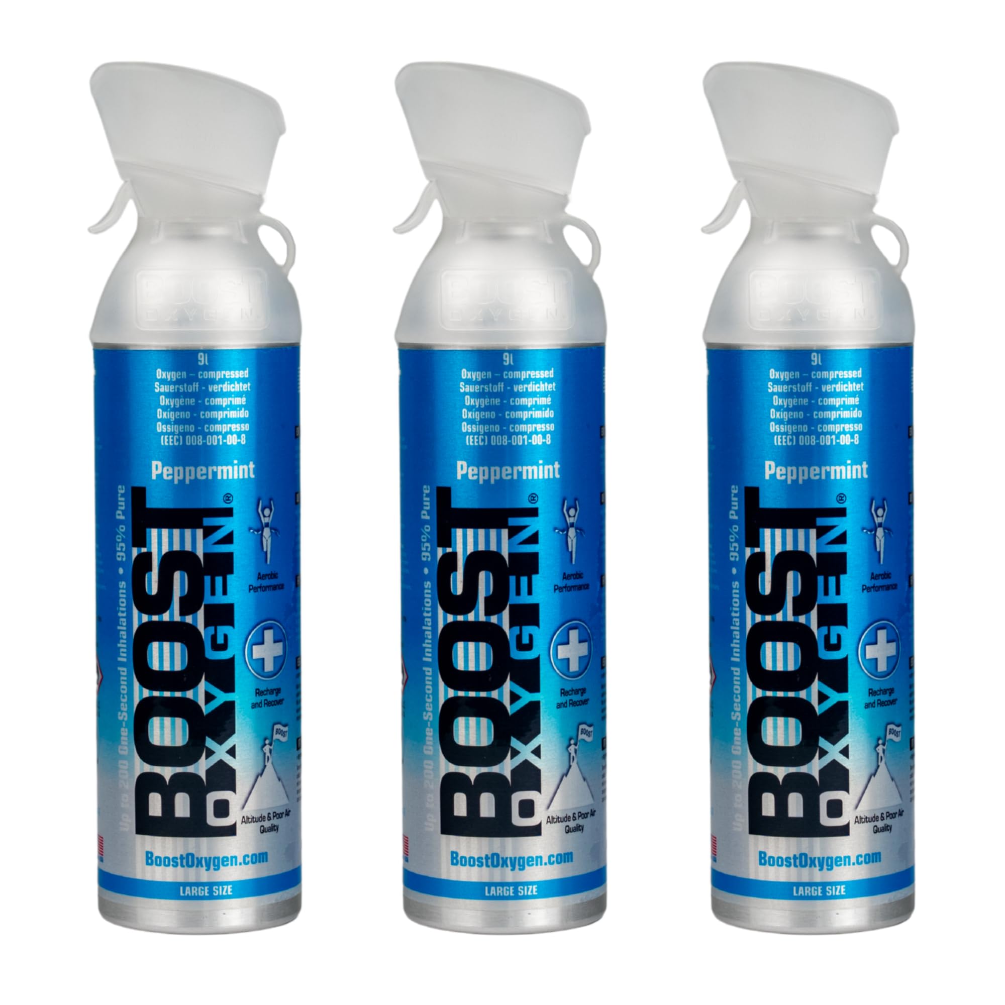 Boost Oxygen Menta Piperita 9L (3 Pack) | Bomboletta di Ossigeno Puro al 95% Portatile per Recupero, Concentrazione e Energia