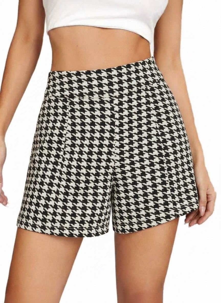 stycent Women’s High Waist Houndstooth Printed Shorts | Stretchable Casual Wear Shorts for Daily-picture-26