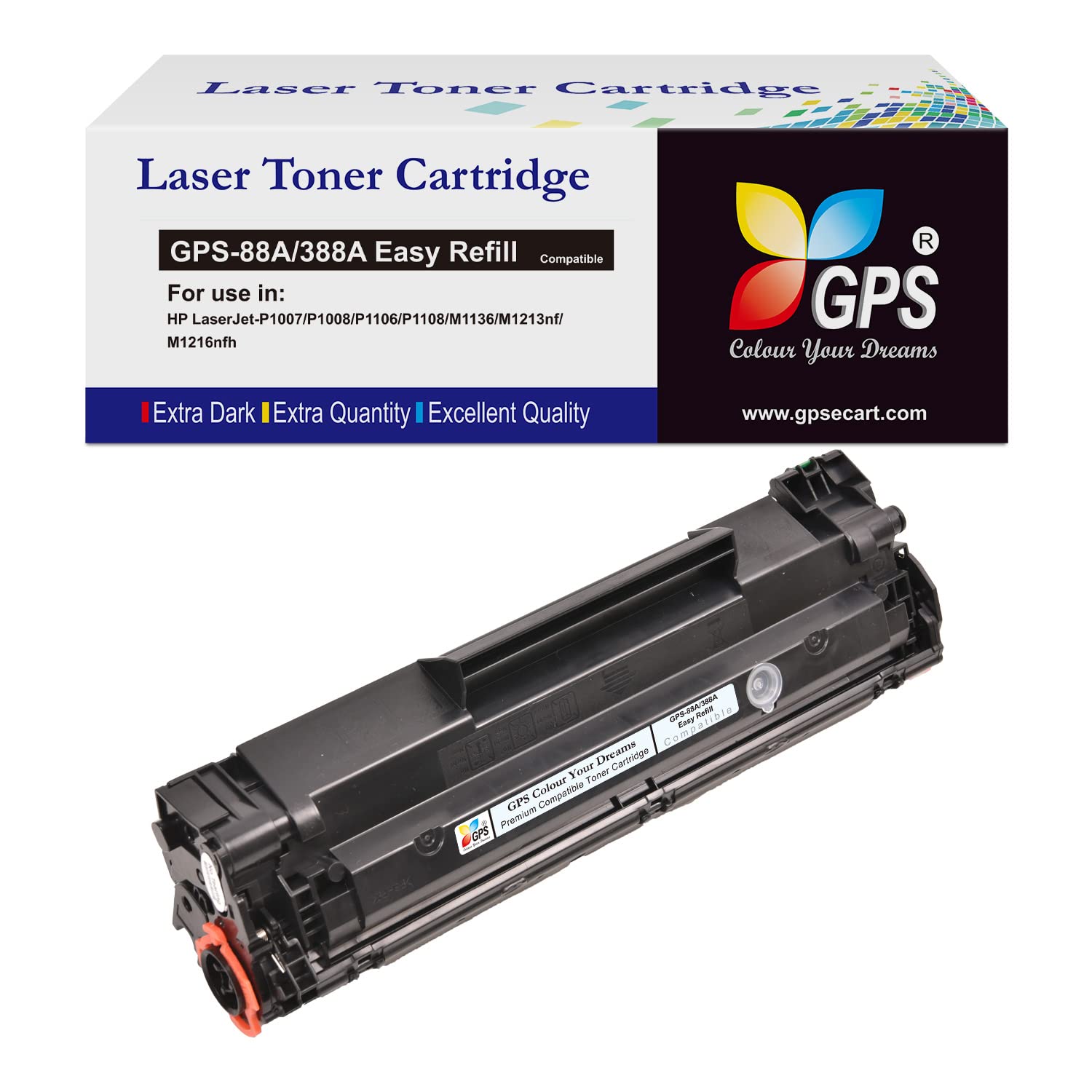 GPS Colour Your Dreams 88A / 388A Easy Refill Toner Cartridge for HP CC388A Laserjet P1007, P1008,M1213nf, M1136MFP, M126nw MFP, M1218nfs, M128fw MFP, M128fn MFP, M226dw, M226dn (88A-Easy Refill)