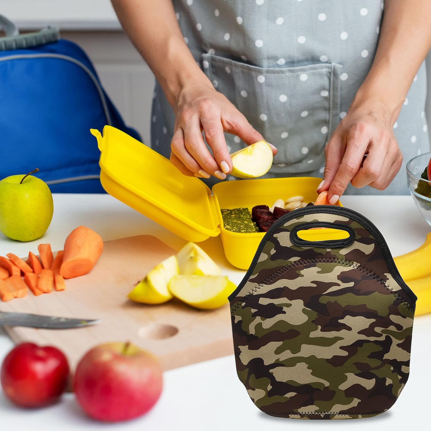 PATIKIL Neoprene Lunch Bags, 2Pack 12"x6"x12" Insulated Lunch Bags Reusable Bento Bags Thermal Lunch Tote for Men and Women, Camouflage Color