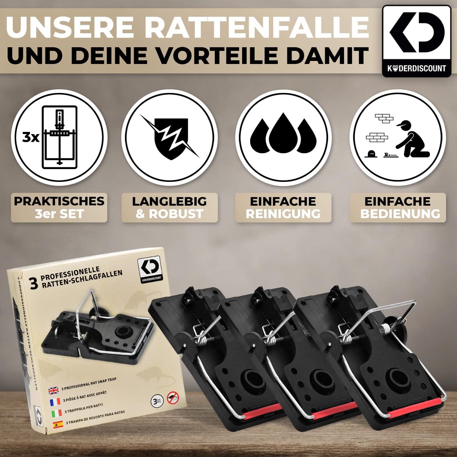 Köder-Discount: 3 x rat snap trap - Reusable - Effetively Kill Rats - Easy to use