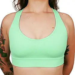 Top Academia Fitness Sem Bojo Alta Sustentação Sem Costura Nadador Canelado Poliamida Elastano Selene