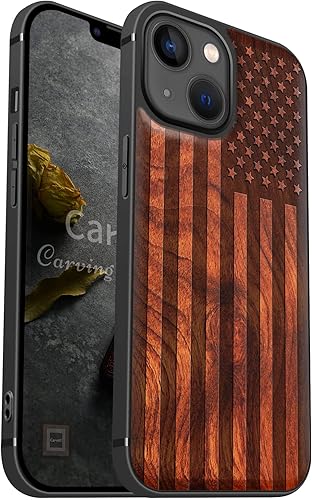 Miniatura 10 de Carveit Funda magnética de madera para iPhone 13 Pro madera real dura y TPU suave a prueba de golpes, funda protectora híbrida única y elegante de