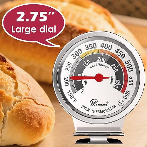 Miniatura 5 de Termómetro de horno con certificación NSF, termómetro analógico KT THERMO de 3 pulgadas con amplio rango de temperatura de 150-600 F, acero