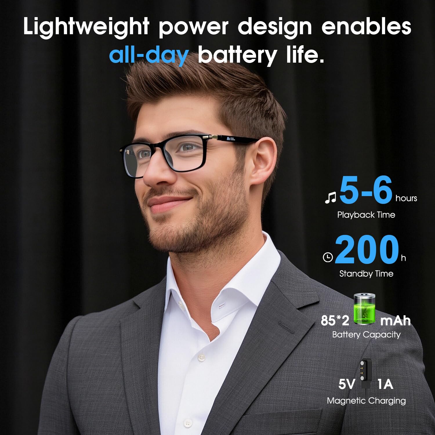 AI Smart Brille mit 160+ Sprachen, Farbwechsel-Linsen, Integriertem Lautsprecher & Klarer Audio - Bluetooth Glasses für Reisen, Meetings und Business Nutzung