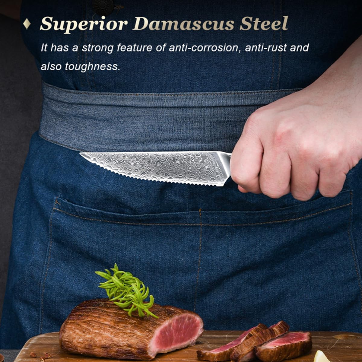 IKXO Steak Knives 4.5 Inch,Steak knives Set of 4,Razor Sharp Serrated Stainless Steel & Wood Handle,Full Tang Professional Knives for Steak