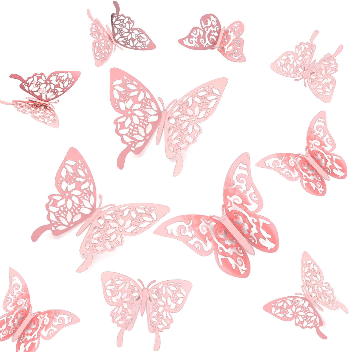 24 Piezas Decoración de Pared de Mariposa en 3D, 2 Estilos, Pegatinas de Mariposa de 3 tamaños, Adhesivos Extraíbles Decoraciones de Mariposa Casa Habitación Infantil Dormitorio Guardería(Rose Gold)