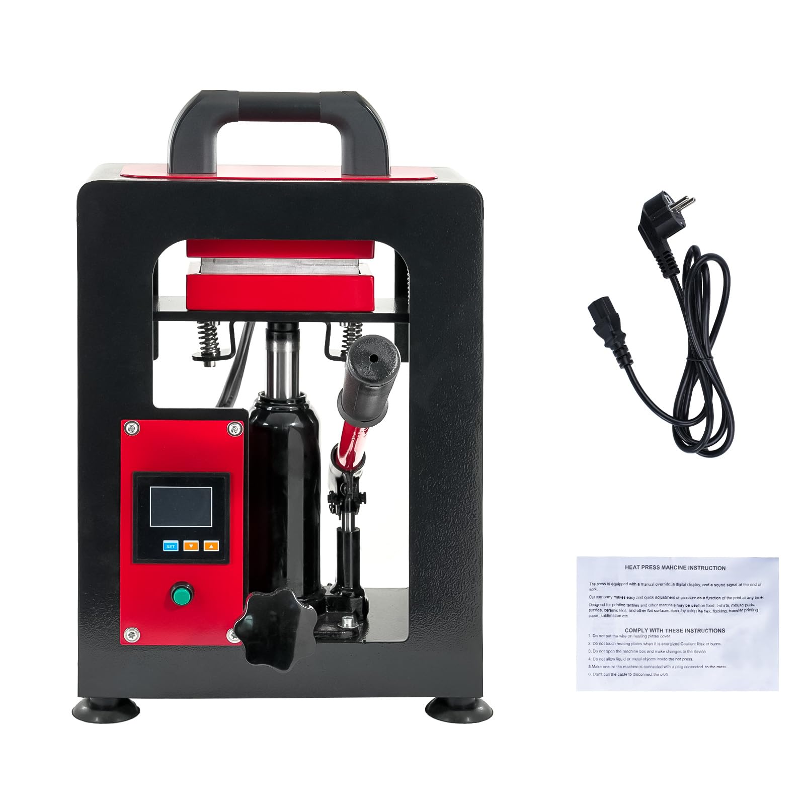 Máquina de prensa de calor hidráulica manual de 10 toneladas, 600W 220 V Máquina de extracción de prensa de rosina, control preciso de temperatura de doble placa calefactora Máquina