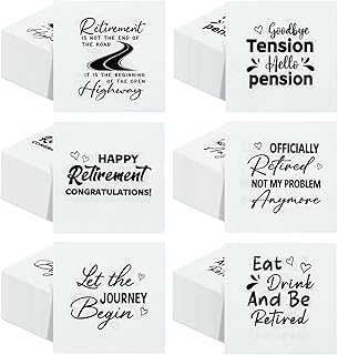 Honoson 96 Pcs Funny Retirement Quotes Disposable Paper Cocktail Napkins 5 x 5 Inch 2 Ply Funny Cocktail Napkins for Holiday Table Dinner Decorative Party Essentials Supplies Decorations, 6 Style