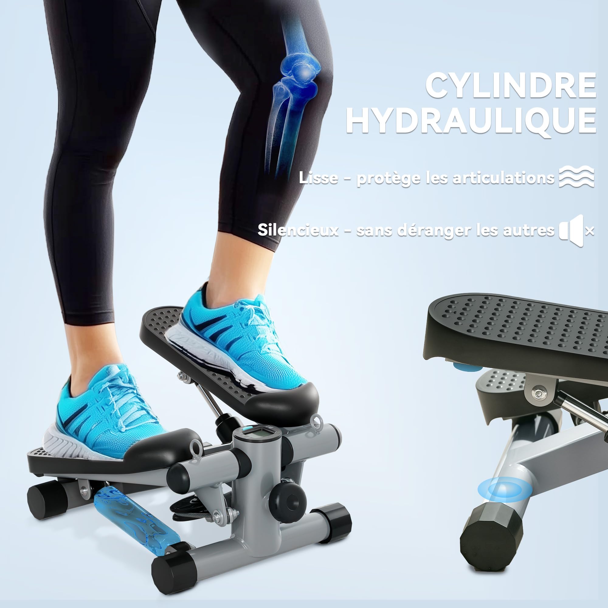 SPORTNOW Mini Stepper de Fitness pour la Maison, Machine de Step, Appareil de Fitness avec Bandes de résistance, écran LCD et pédales antidérapantes, Charge 100 kg, Gris