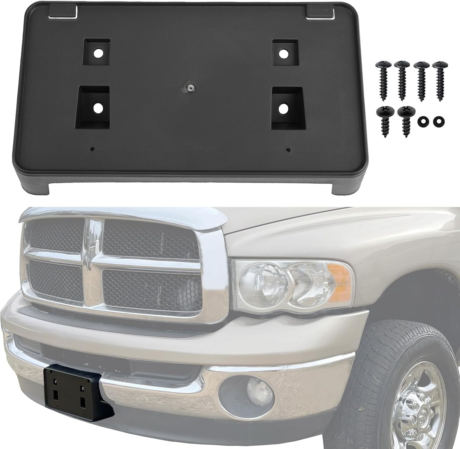 Front Bumper License Plate Frame Bracket Holder Compatible for 2004 2005 2006 2007 2008 2009 Dodge Ram 1500 2500 3500 55077158AE CH1068110
