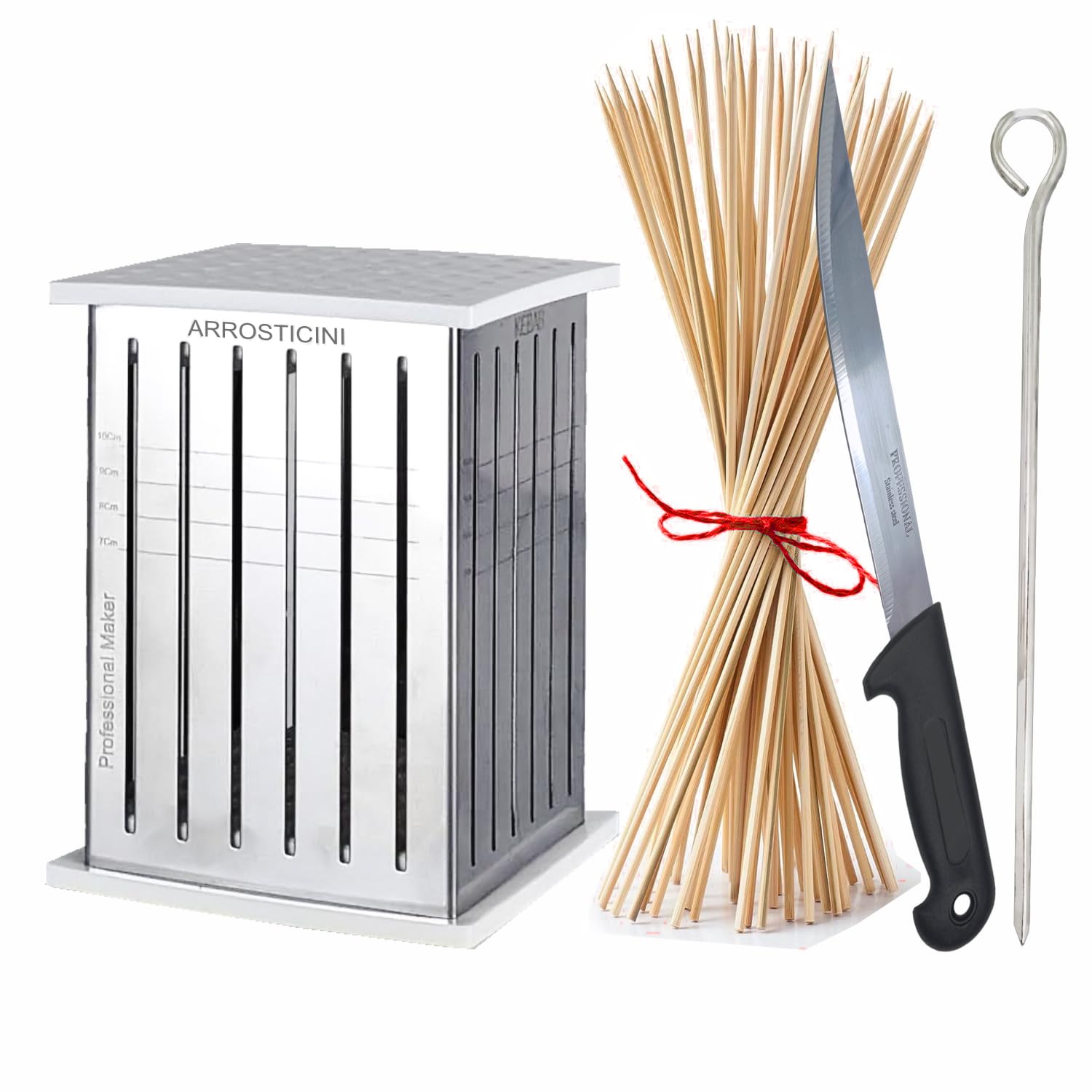 Cubo Per Arrosticini Orso Chef - Kit Per Spiedini Di Carne E Pesce, 64 Pezzi Con Istruzioni - Foto 3