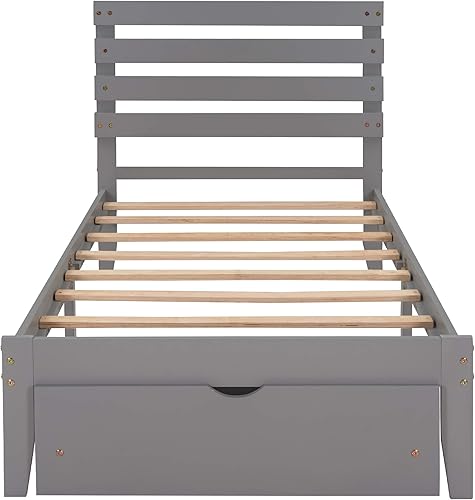 Miniatura 8 de Merax Base de cama individual con cabecero, base de cama de madera tamaño individual con cajón de almacenamiento debajo de la cama sobre ruedas,