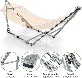 Tranquillo Double Hammock with Stand 650lb Capacity Double Hammock with Spreader Bar, Solid Grade 201 Stainless Steel 30s Set Up, Sturdy Flexible Hammock Stand Portable, Outdoor Indoor, Yellow