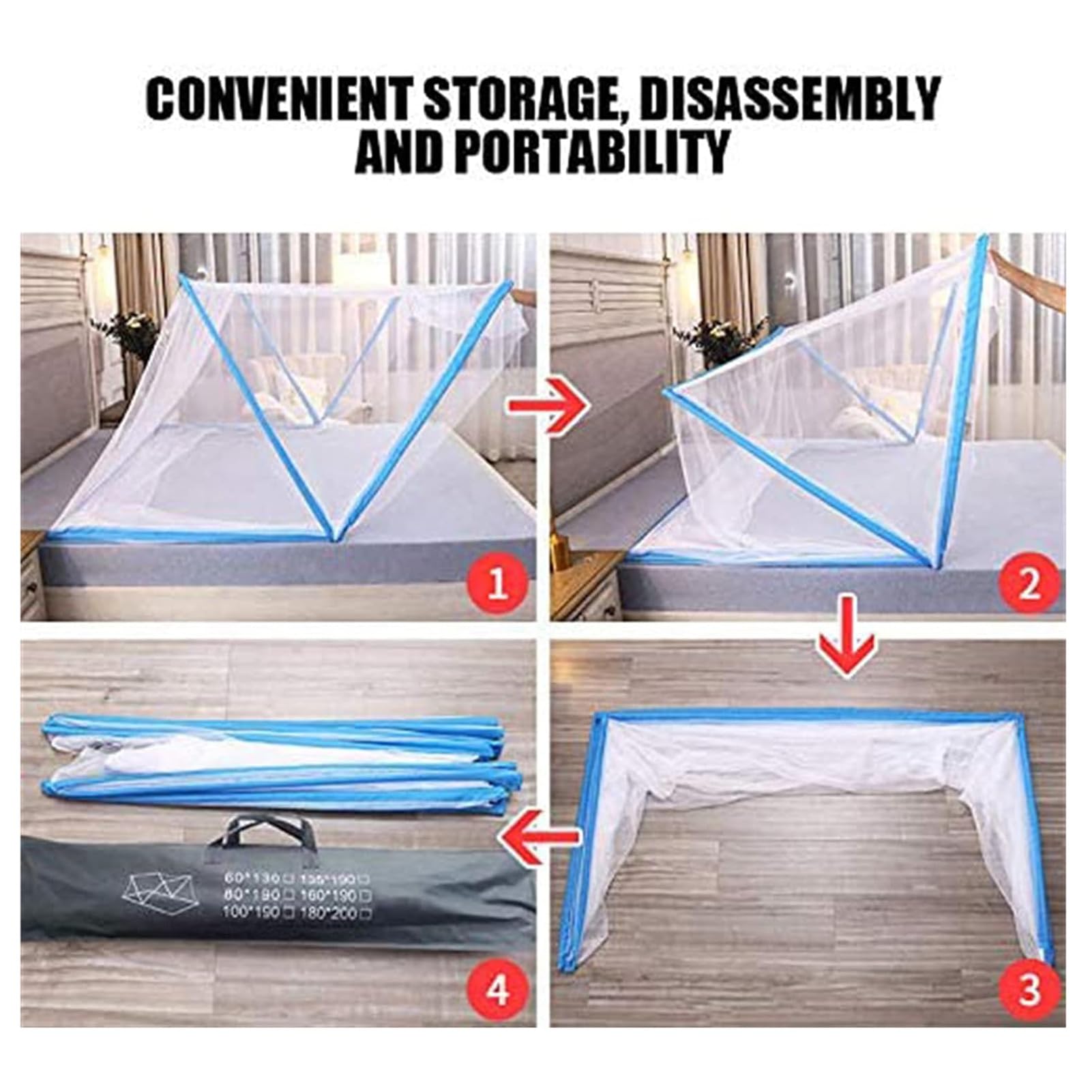 Zanzariera Ultraleggera Rete Pieghevole da Campeggio Portatile da Viaggio Casa Anti Zanzara Tenda Zanzariera Pieghevole,Blu,190 * 80 * 80cm