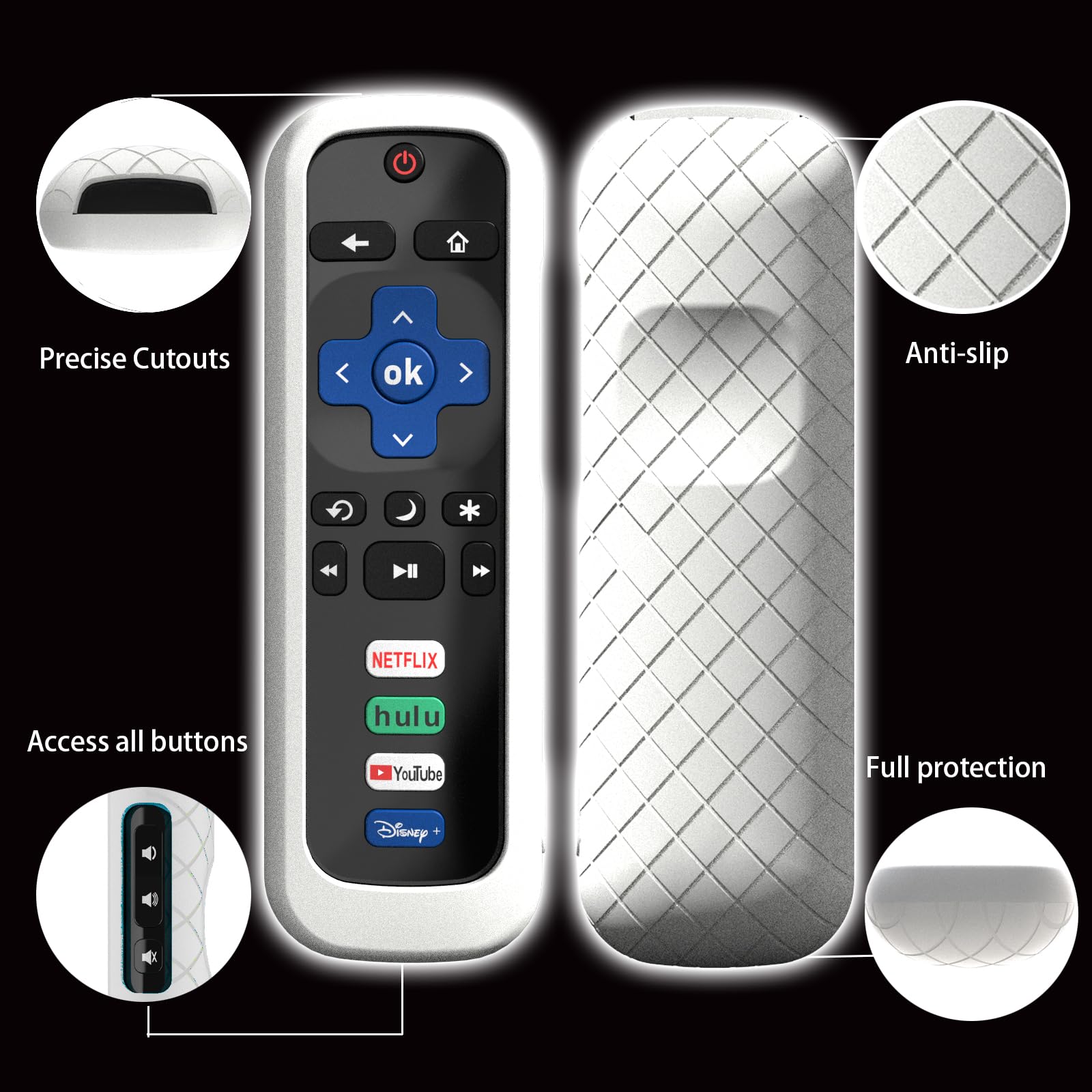Funda para mando a distancia Roku Stick, funda compatible con mando de TV Hisense, funda de silicona para TCL Smart TV, soporte que brilla en la oscuridad, color blanco