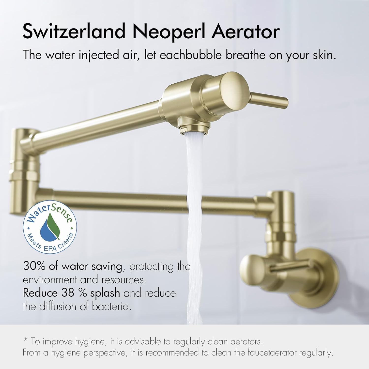 BAGNOLUX Brushed Gold Pot Filler Faucet, Traditional Double Handle Coffee Machine Wall Mount with Spout Reach Double-Jointed Swivel Stove Brass Kitchen Faucet 23.4 Inch, Brushed Light Yellow Gold