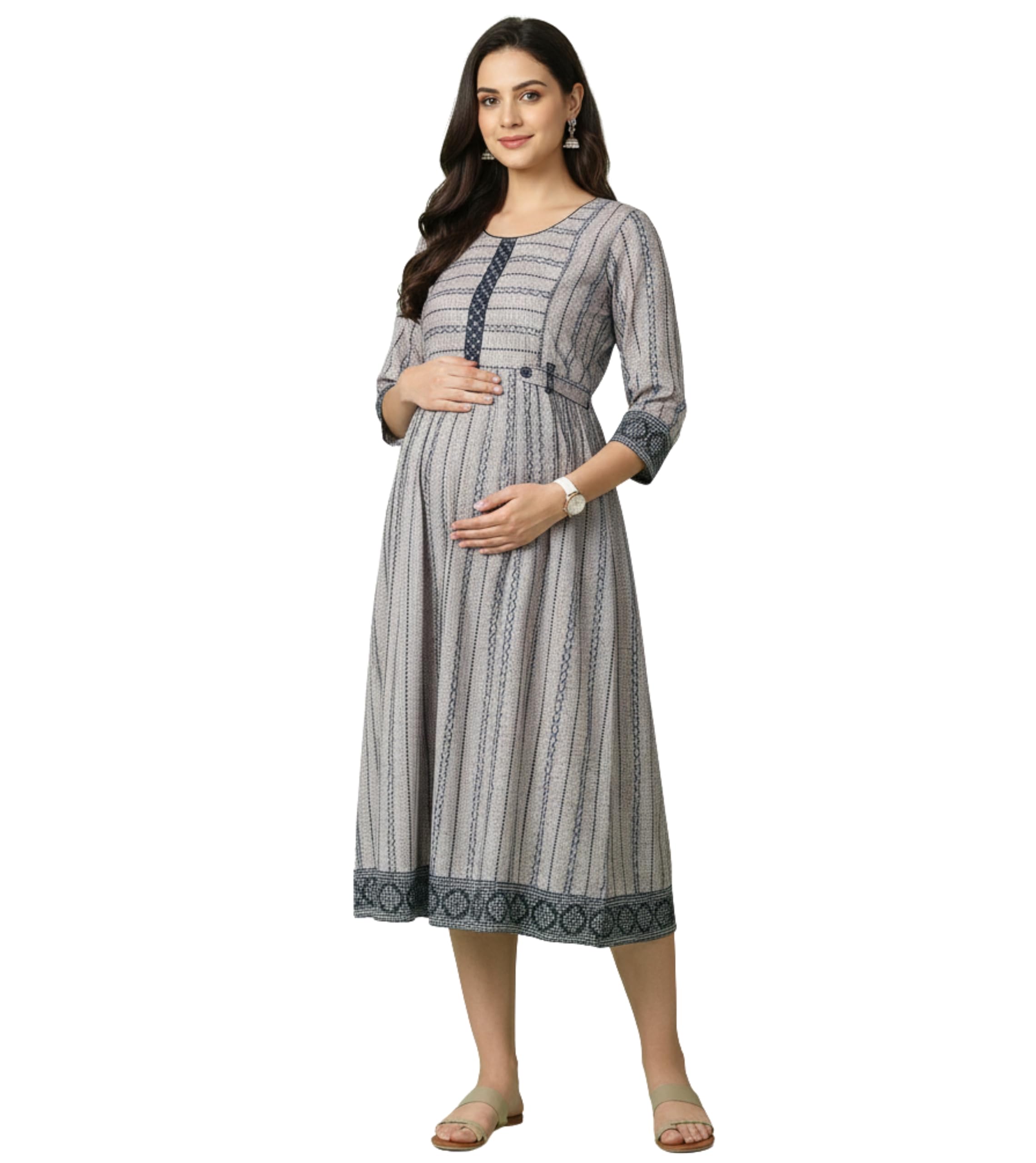 dummy shape Maternity Dresses for Women Cotton | Printed Feeding Anarkali Kurta with Dual Nursing Zippers for Pre & Post Partum | Gift for Pregnant Woman-picture-46