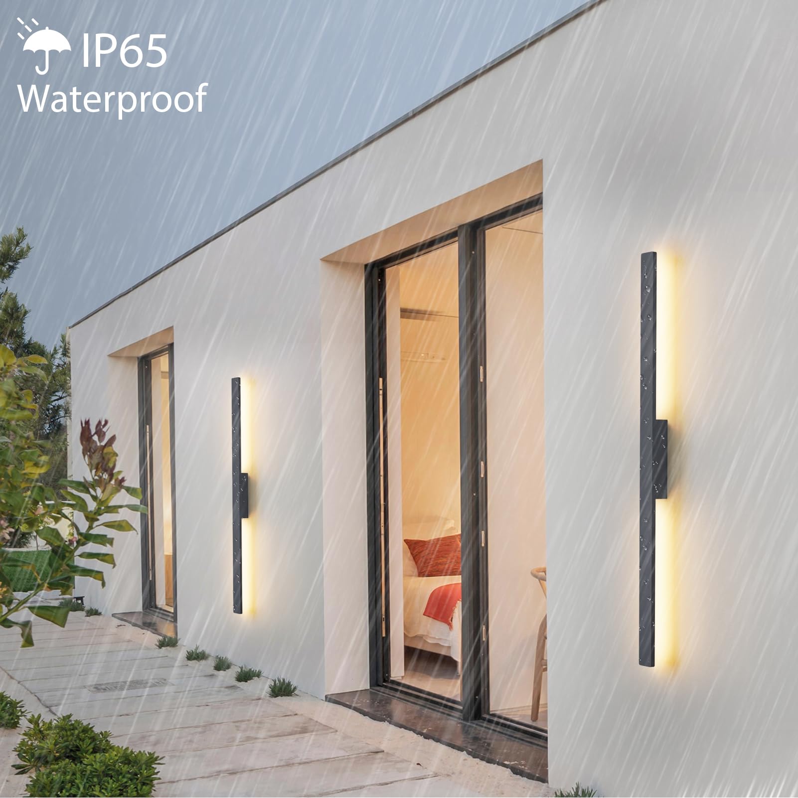 Klighten Lange Wandleuchte LED Aussen Innen 28W 1750LM, Villa Außenwandleuchten Wasserdicht IP65 Außenlampe Wandlampe für Garten Terrasse Korridor, 104cm, Warmweiß 3000K, Anthrazit