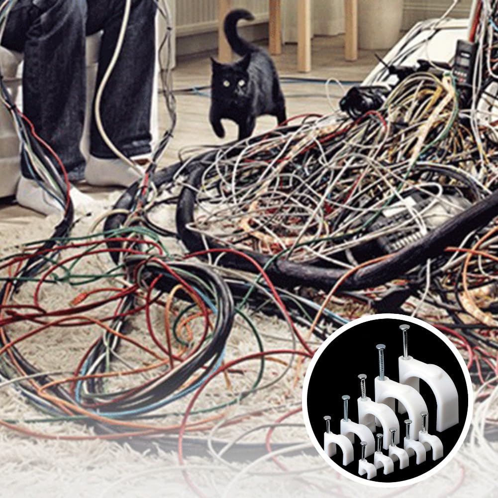 Kabelschellen 200 Stück 25mm rund kabelklemmen Wand Kabel nagelklemmen kabelhalter drahtclips nagelschellen mit Bevestigingsnagels kabelbefestigung Cable clamp für Leitungen Telefoonkabels