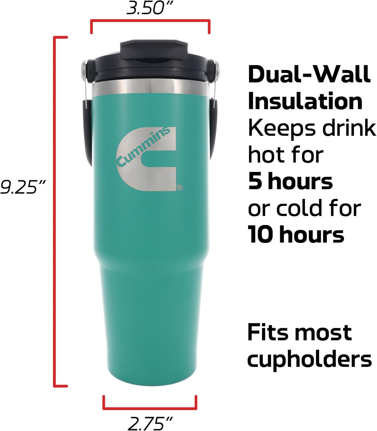 Cummins CMN35400 2 in 1 Tumbler with Flip Lid and Straw 30-Ounce Tumbler with Handle Stainless Steel Travel Mug-Green