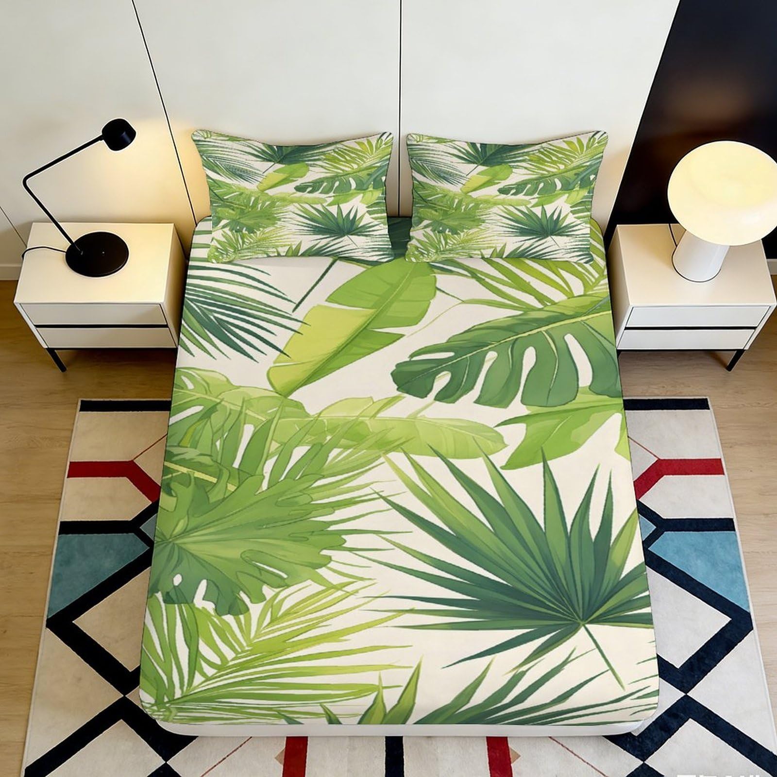Jqzkxnhpbr Style-6 3D Printed Tropical Leaf Fitted Sheet Microfiber Soft Breathable Palm Forest Mattress Cover For Bedroom Guest Room Decor 90X200x25cm