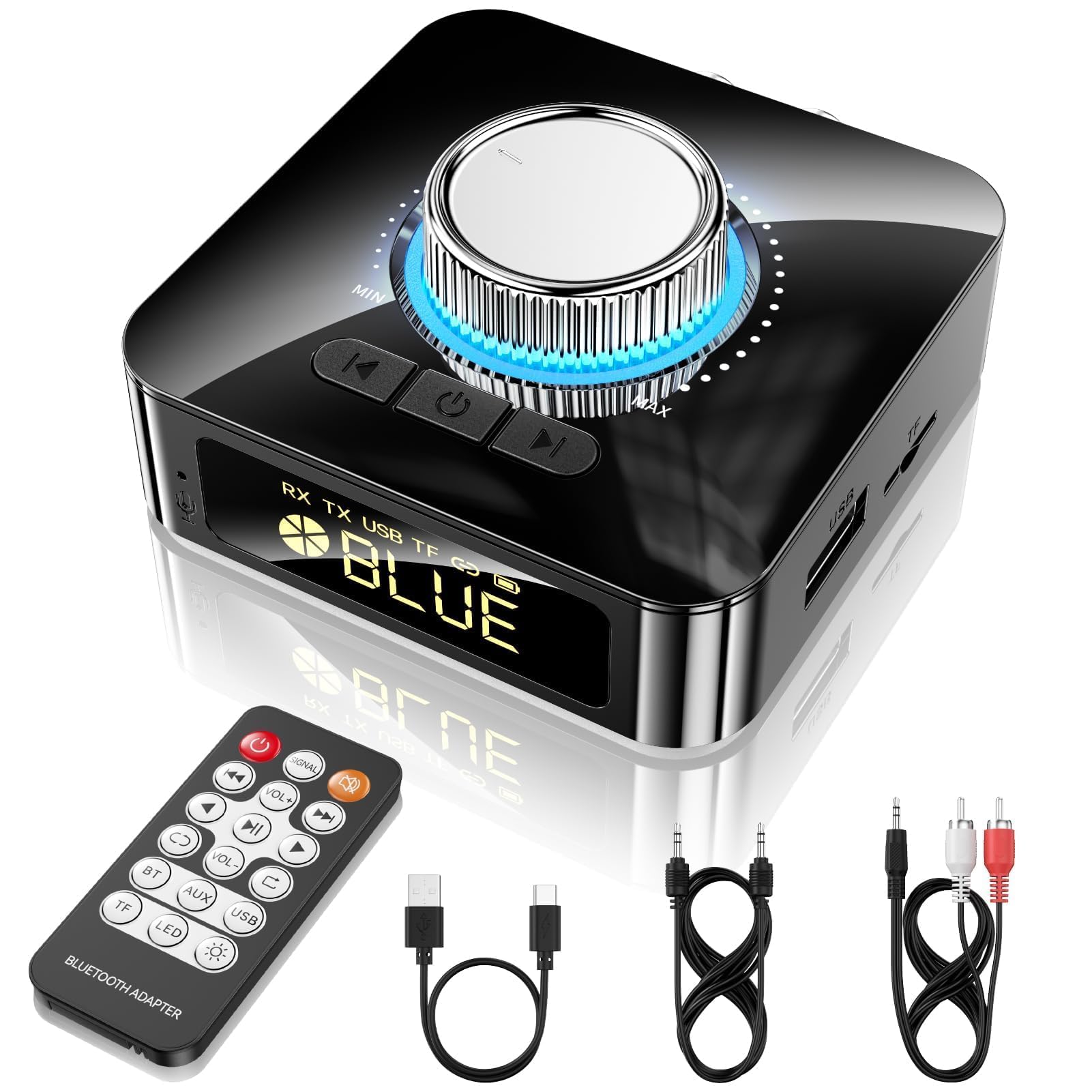 GlasFlength Adapter Bluetooth stereo, odbiornik Bluetooth 5,4 z kablem AUX 3,5 mm RCA Low Latency 49 ft, HiFi Bluetooth Audio Receiver do TV/głośnika/komputera stacjonarnego/projektorów