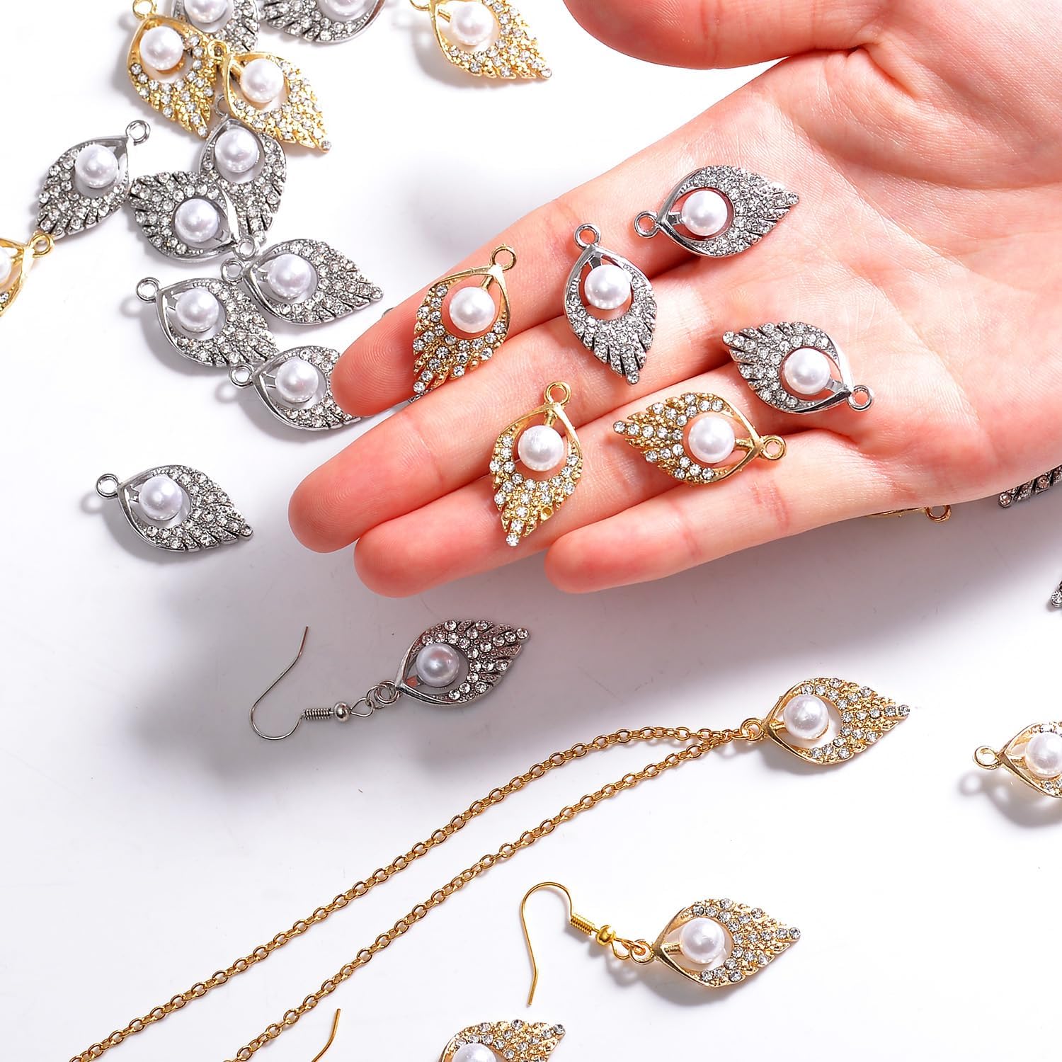 stino 40 Pieces Rhinestone Charms, Turtle Heart & Rhombus Jewelry Making Supplies, Silver & Gold Plated Crystal Pendants - Image 4