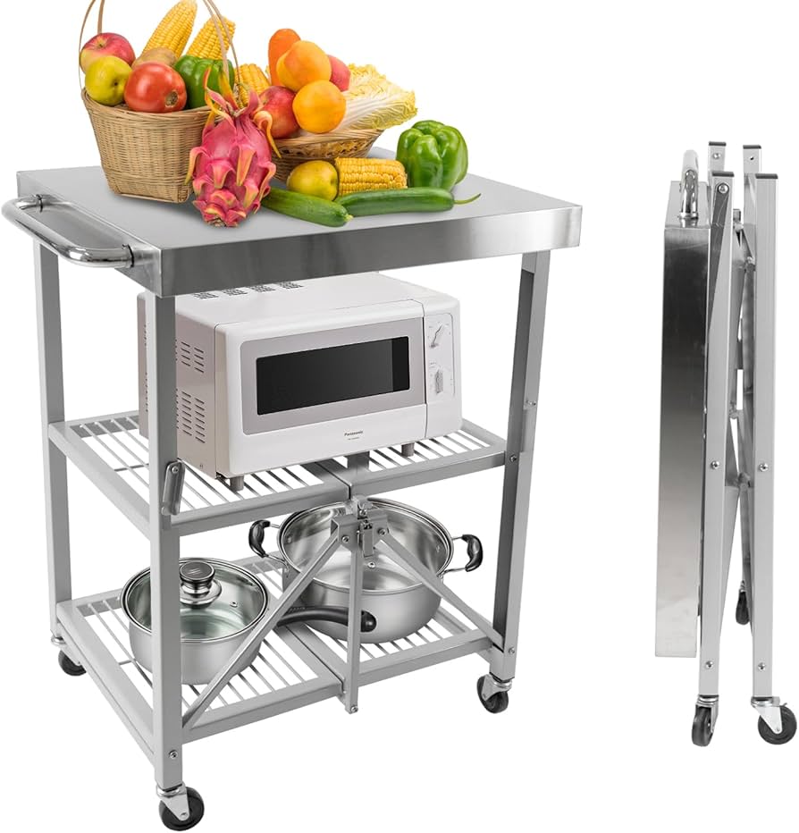 Amazon.co.jp: Orealauto 折りたたみ キッチンカート 配膳ワゴン 3段