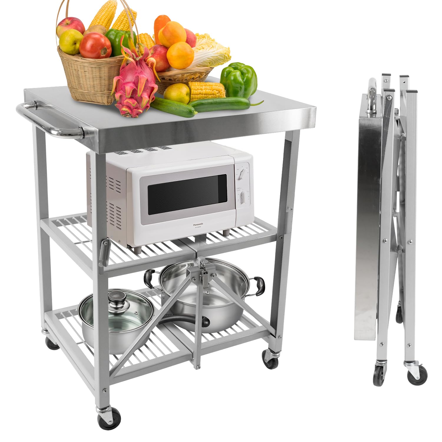 Amazon.co.jp: Orealauto 折りたたみ キッチンカート 配膳ワゴン 3段